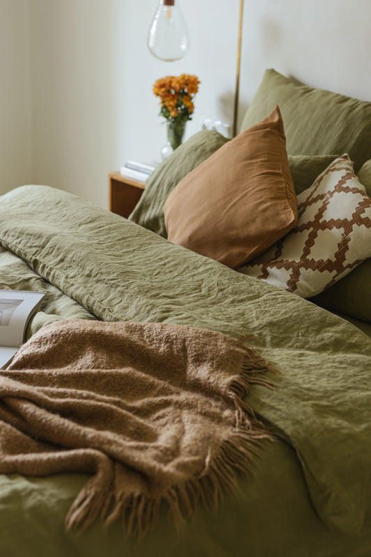 Maria - Linen Bedding Set Olive Green