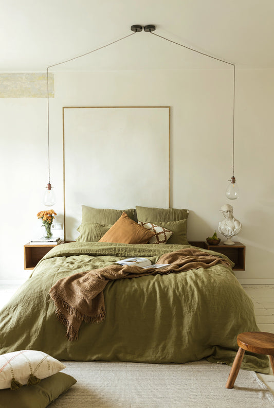 Maria - Linen Bedding Set Olive Green